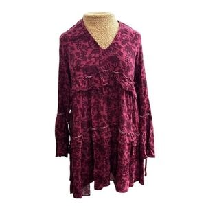 Hollister Floral Bell Sleeve Mini – Open Back Tiered Dress‎